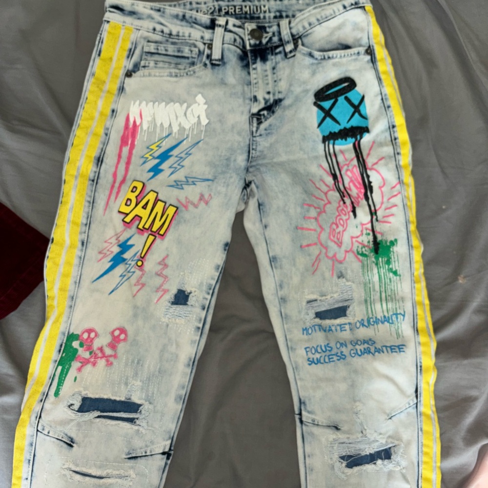 Rue21 neon punk graffiti style skinny jeans